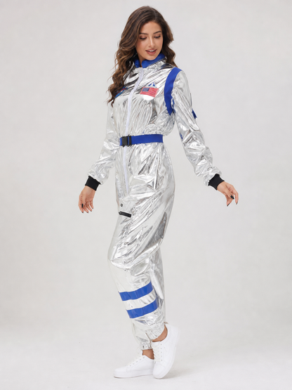 Silver and blue one-piece astronaut costume for cosplay Costumes detail
