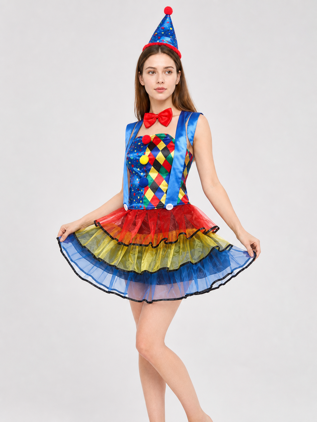 Clown Costume with Dress, Bow, and Hat