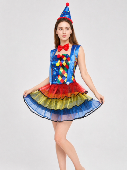 Clown Costume with Dress, Bow, and Hat