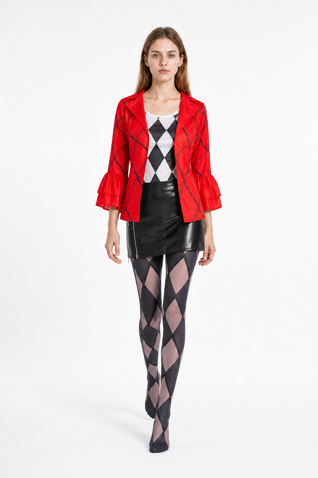 Harley Quinn Cosplay Costume with Jacket, Top, and Skirt Costumes detail 2