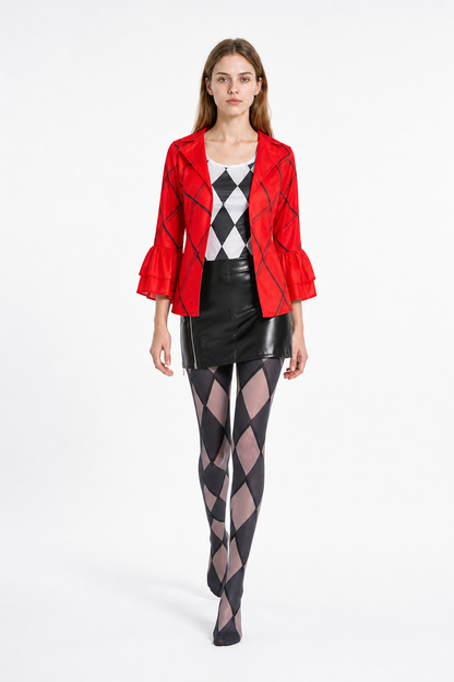 Harley Quinn Cosplay Costume with Jacket, Top, and Skirt Costumes detail 2