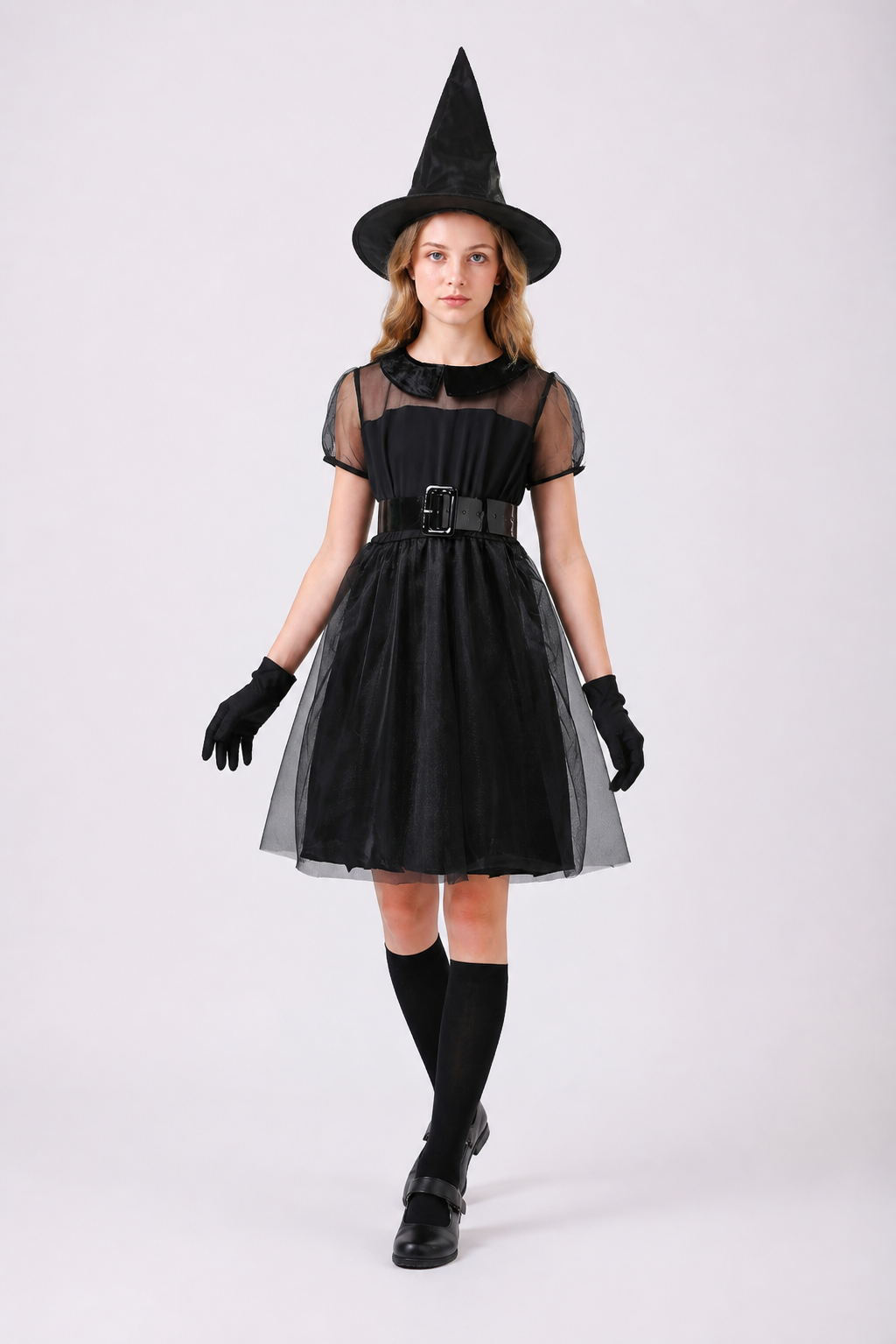 Children's black witch costume with a mesh skirt Costumes detail 2
