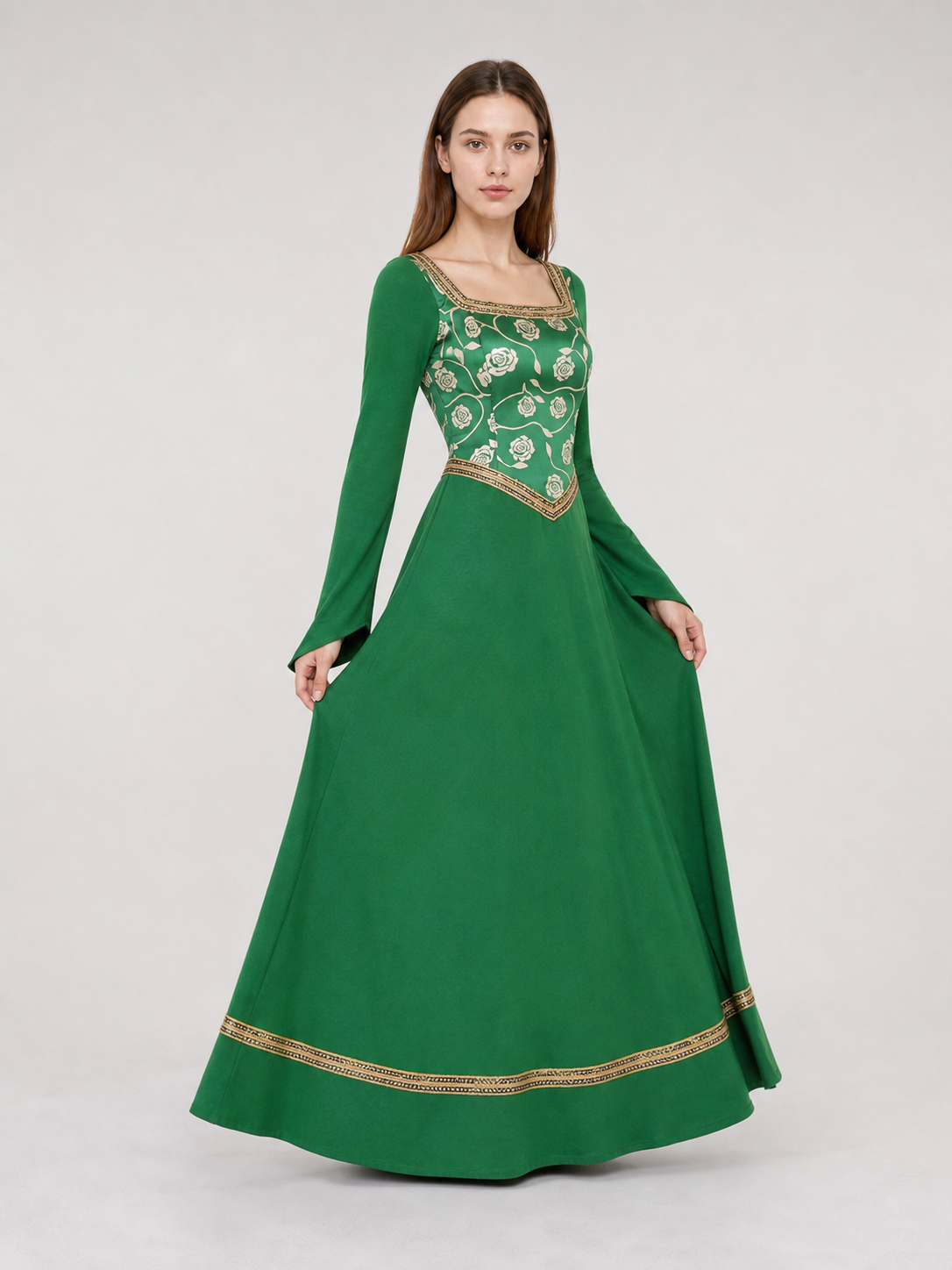 Green Fiona Cosplay Dress with Gold Decoration