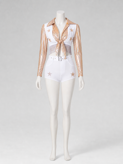 Two-Piece White and Gold Stage Costume Costumes detail