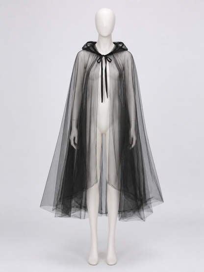 Black Mesh Death Cloak with Hood for Halloween Costume Capes detail 2