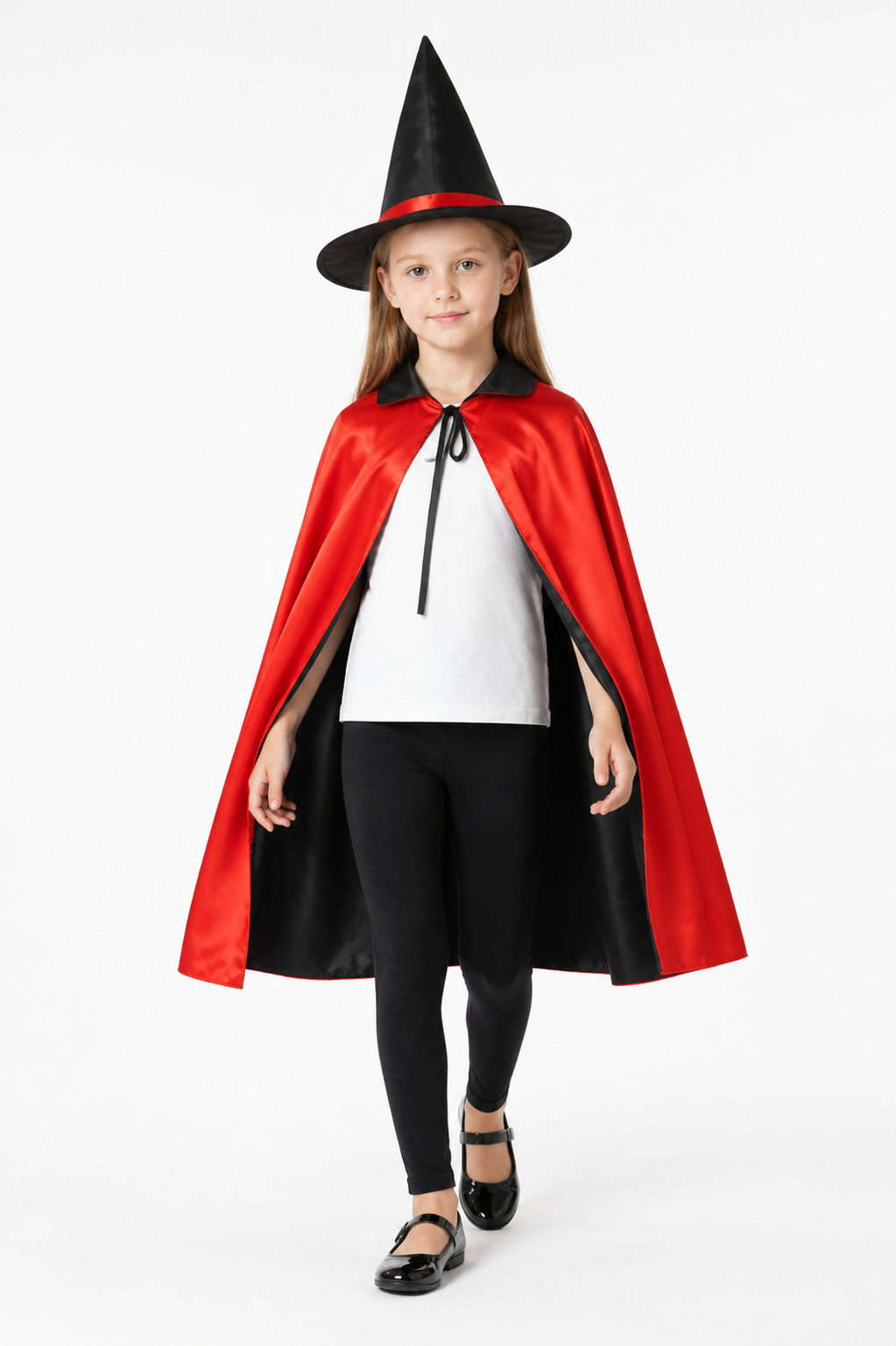 Red and Black Carnival Cape with a Wide-Brimmed Hat Costume Capes detail 2
