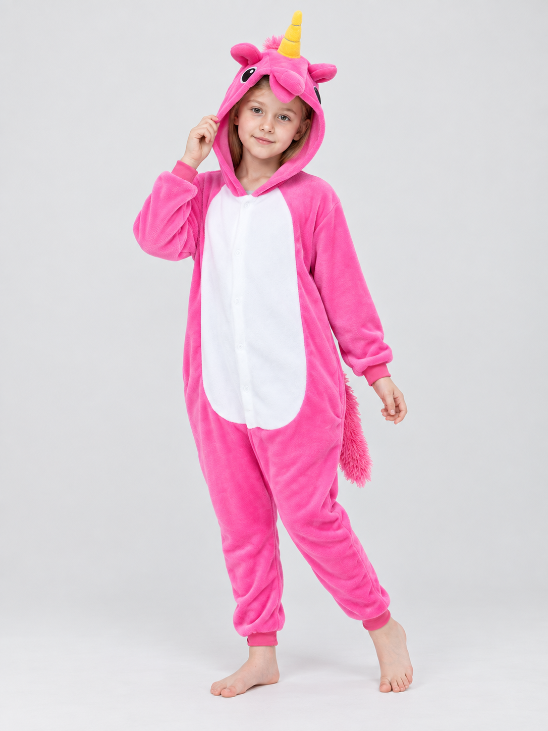 Flannel Hooded Pajama Jumpsuit with Horn and Ears