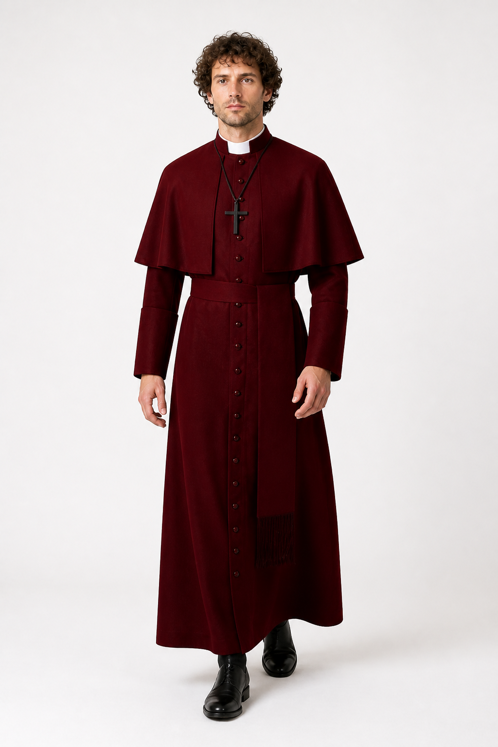 Burgundy Button-Front Capelet Dress for Cosplay
