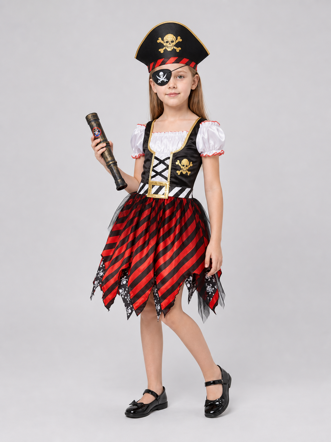 Children’s Pirate Costume: Skull Dress, Hat, and Eye Patch product detail 2