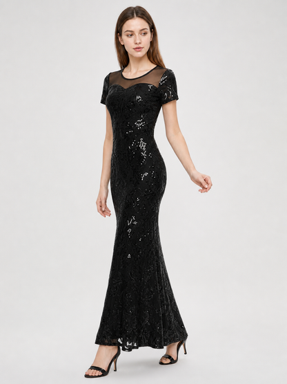 Long Black Sequin Evening Dress