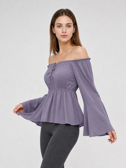 Off-the-Shoulder Blouse with Flared Sleeves