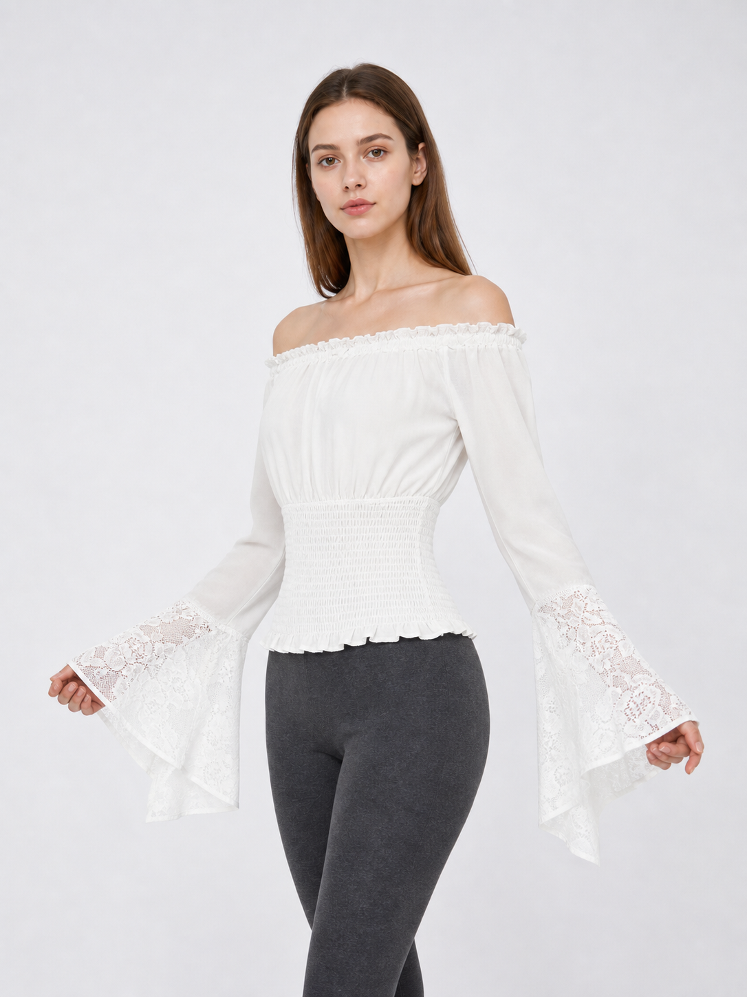 White Off-Shoulder Blouse with Ruffles