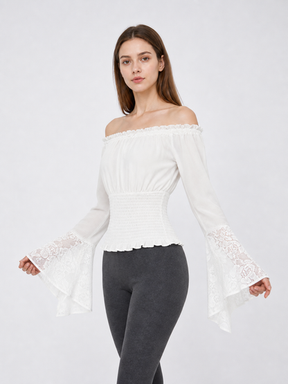 White Off-Shoulder Blouse with Ruffles