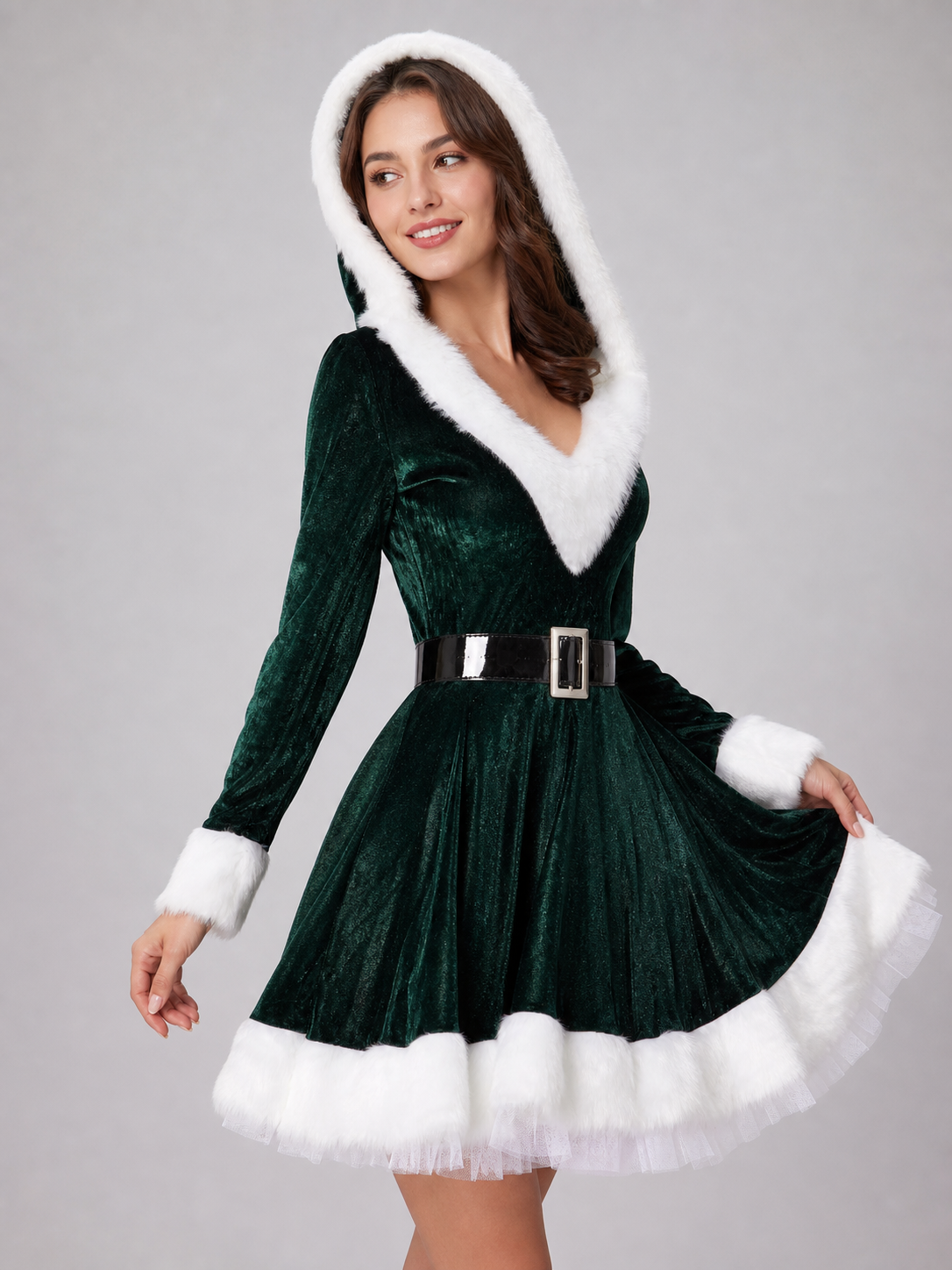 Christmas Dress with Hood and Decorative Belt Costume Dresses detail 2