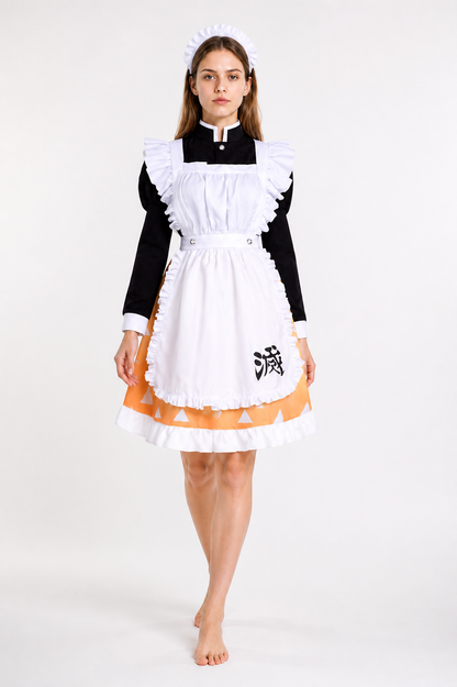 Black cosplay dress with a white apron and orange skirt Costume Dresses detail 2