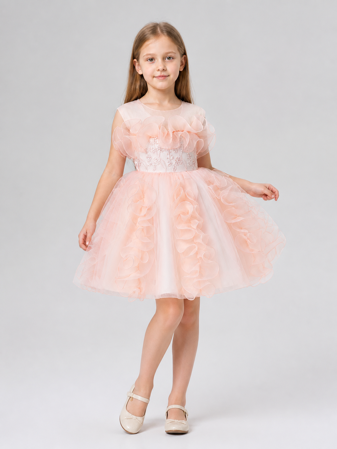 Dressy Princess Dress with Full Skirt and Flowers Costume Dresses detail 2