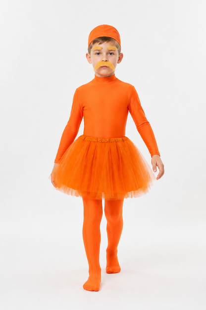 Orange Jumpsuit Costume with Skirt and Mustache for Halloween Costumes detail 2