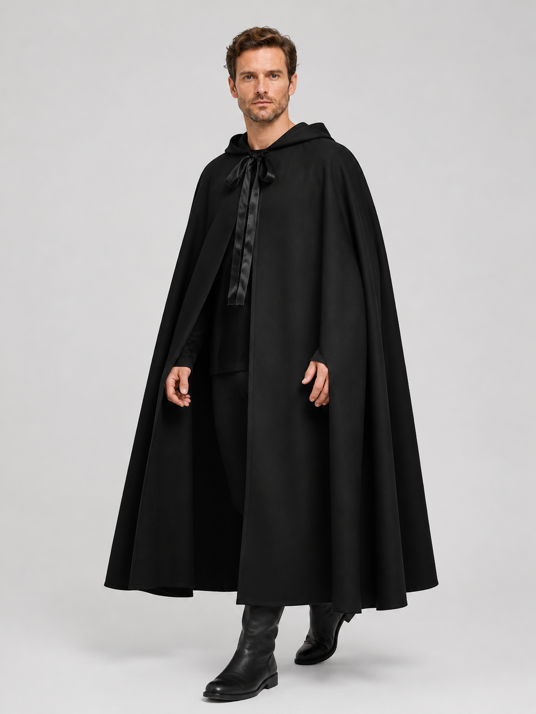 Medieval Black Hooded Cloak of Death Costume Capes detail