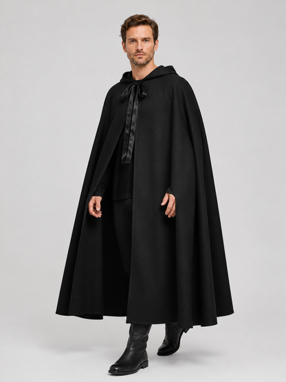 Medieval Black Hooded Cloak of Death Costume Capes detail