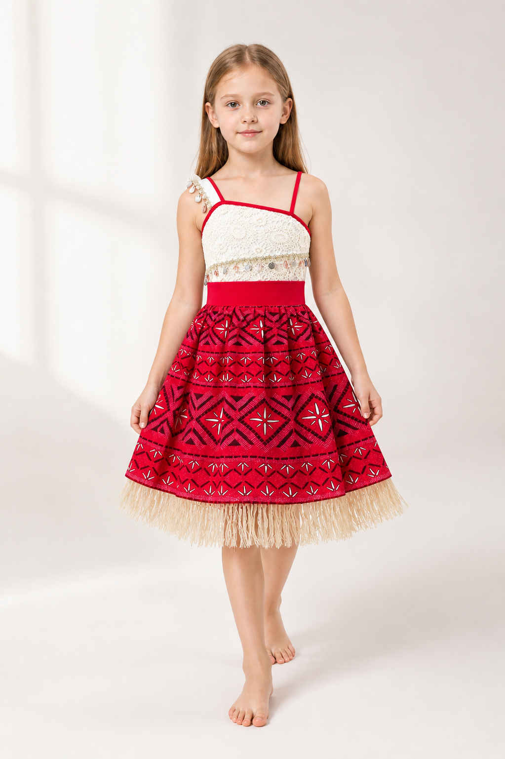 Moana 2 Children's Carnival Dress with Pattern and Fringe