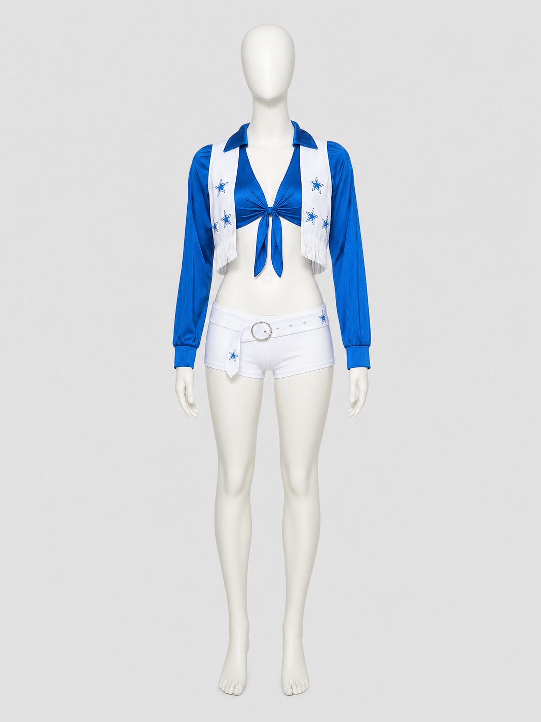 Blue-and-White Cheerleading Costume, Top, Shorts, and Scarf Costumes detail 2