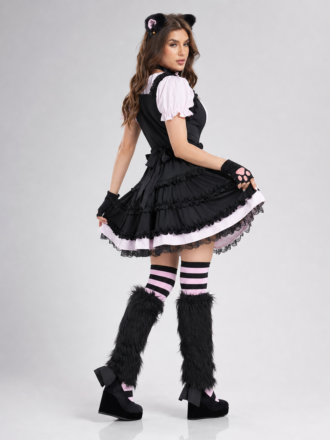 Lolita-Style Uniform Dress, Black and Pink Costume