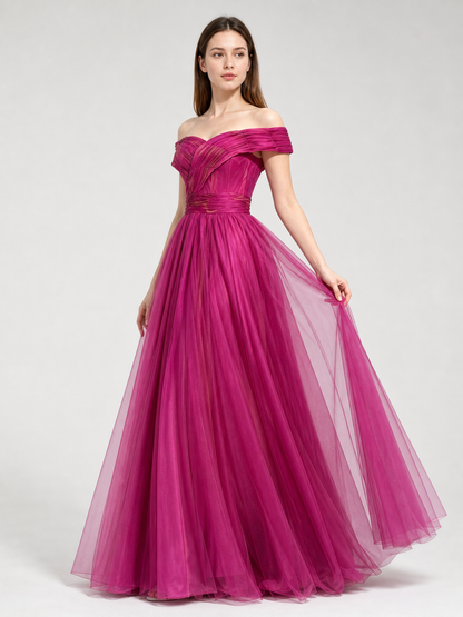 Off-the-Shoulder Evening Dress with Draping