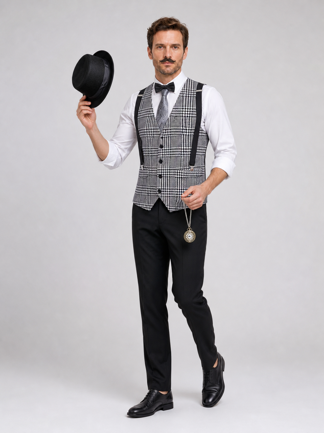 Set: Vest and Accessories, Black and White Houndstooth Costume Accessories detail 2