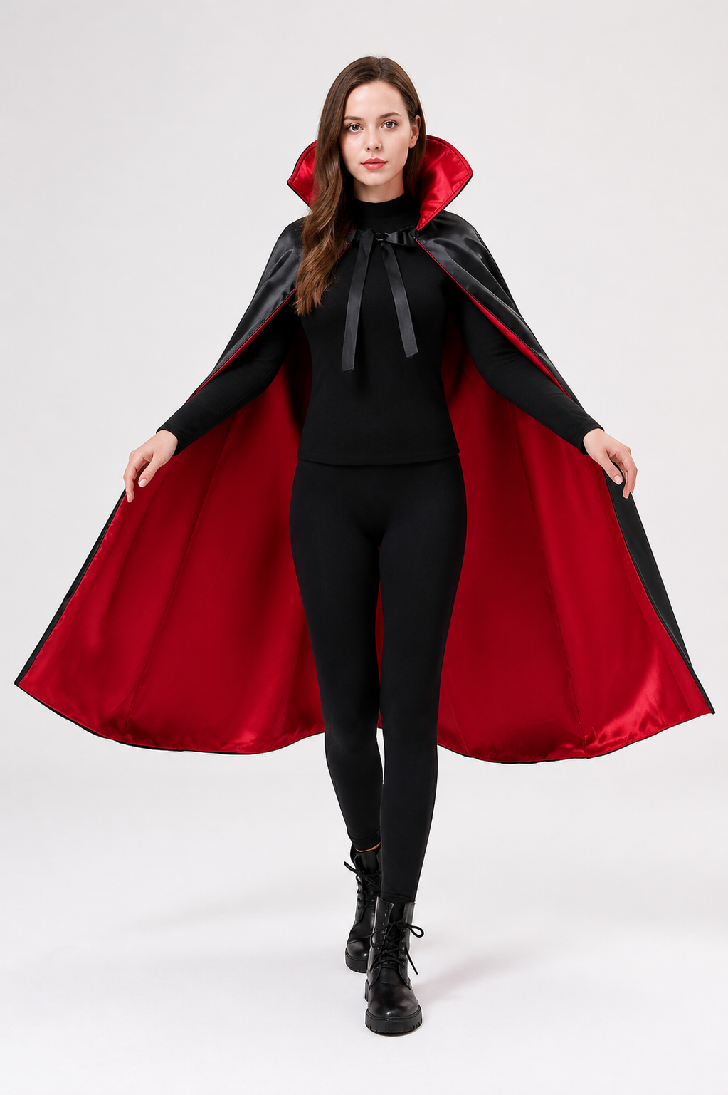 Hooded Cape, Black with Red Lining