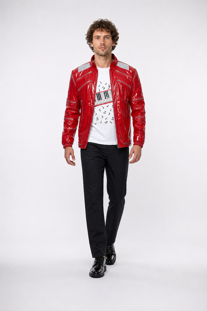 Stage Costume with Red Jacket and Piano Key Print