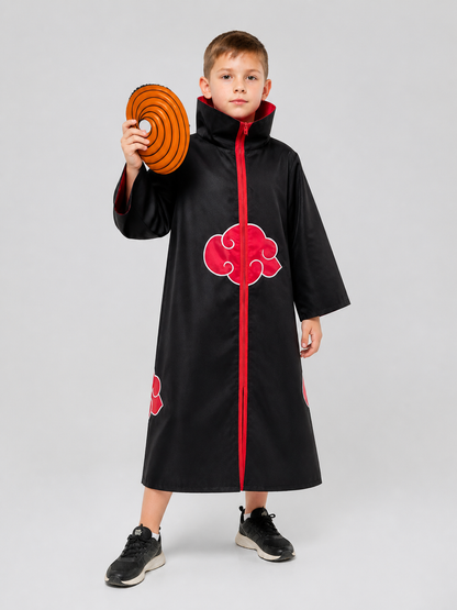Akatsuki Cloak with Mask for Cosplay, Black with Red Pattern Costume Capes detail
