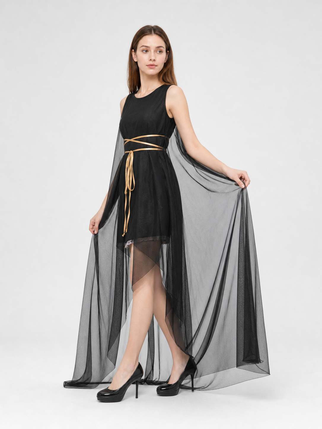 Greek-Style Costume with Black Dress and Gold Belt