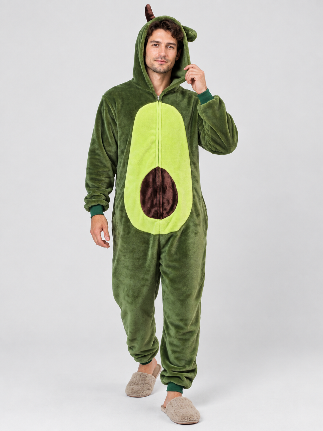 Hooded Pajama Jumpsuit with Horns and Ears, Green
