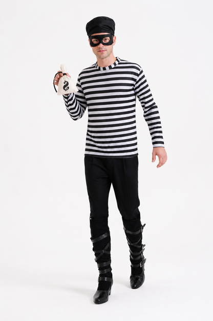 Black-and-White Striped Stage Thief Costume Costumes detail