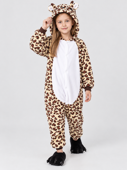Flannel Hooded Pajama Jumpsuit with Ears and Horns