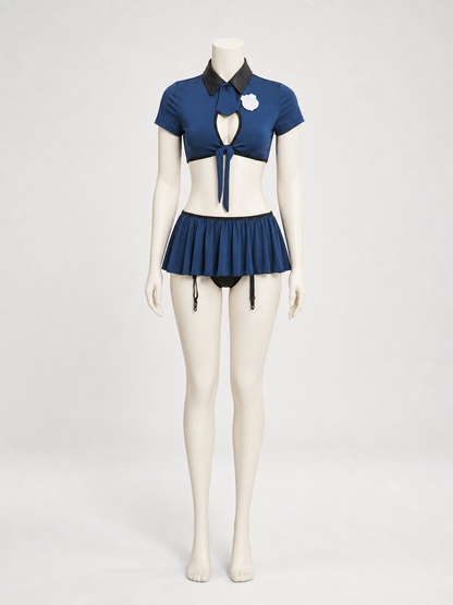 Police Costume with Cropped Top and Skirt