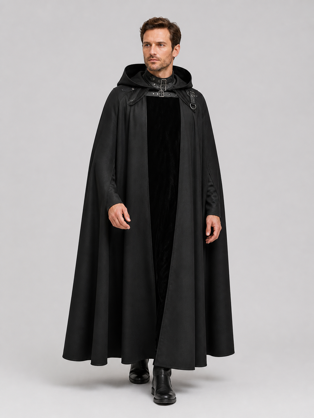 Gothic Black Hooded Cape for Halloween and Cosplay Costume Capes detail