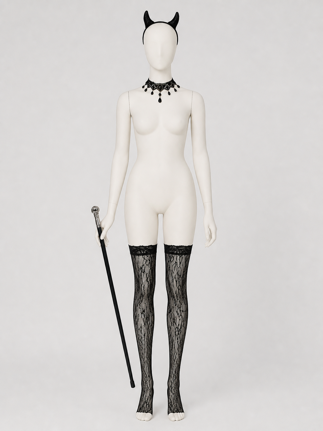 Gothic Accessories Set: Horns, Choker, Stockings, Cane Costume Accessories detail 2