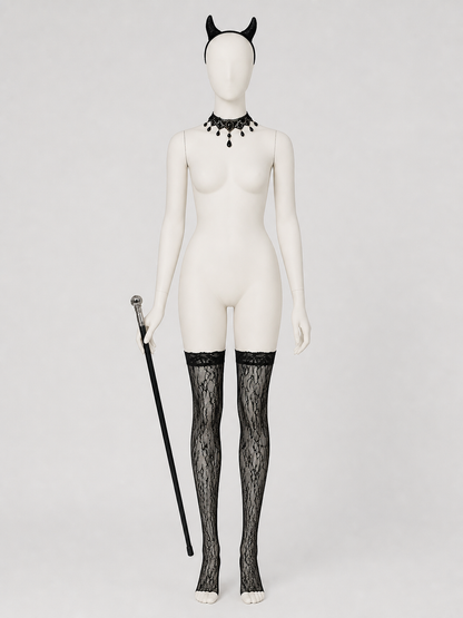 Gothic Accessories Set: Horns, Choker, Stockings, Cane Costume Accessories detail 2