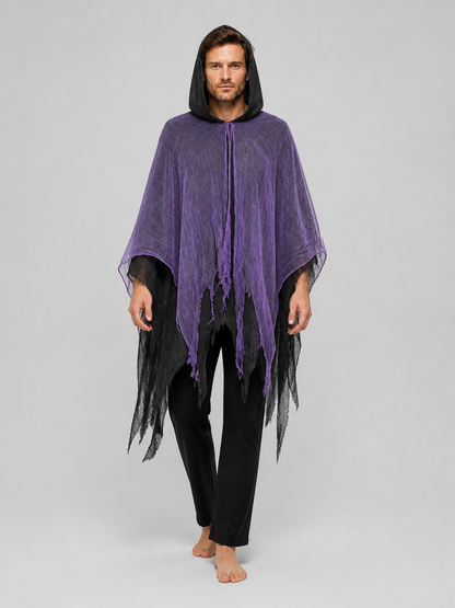Purple Hooded Cloak with Tattered Hem for Halloween Costume Capes detail 2