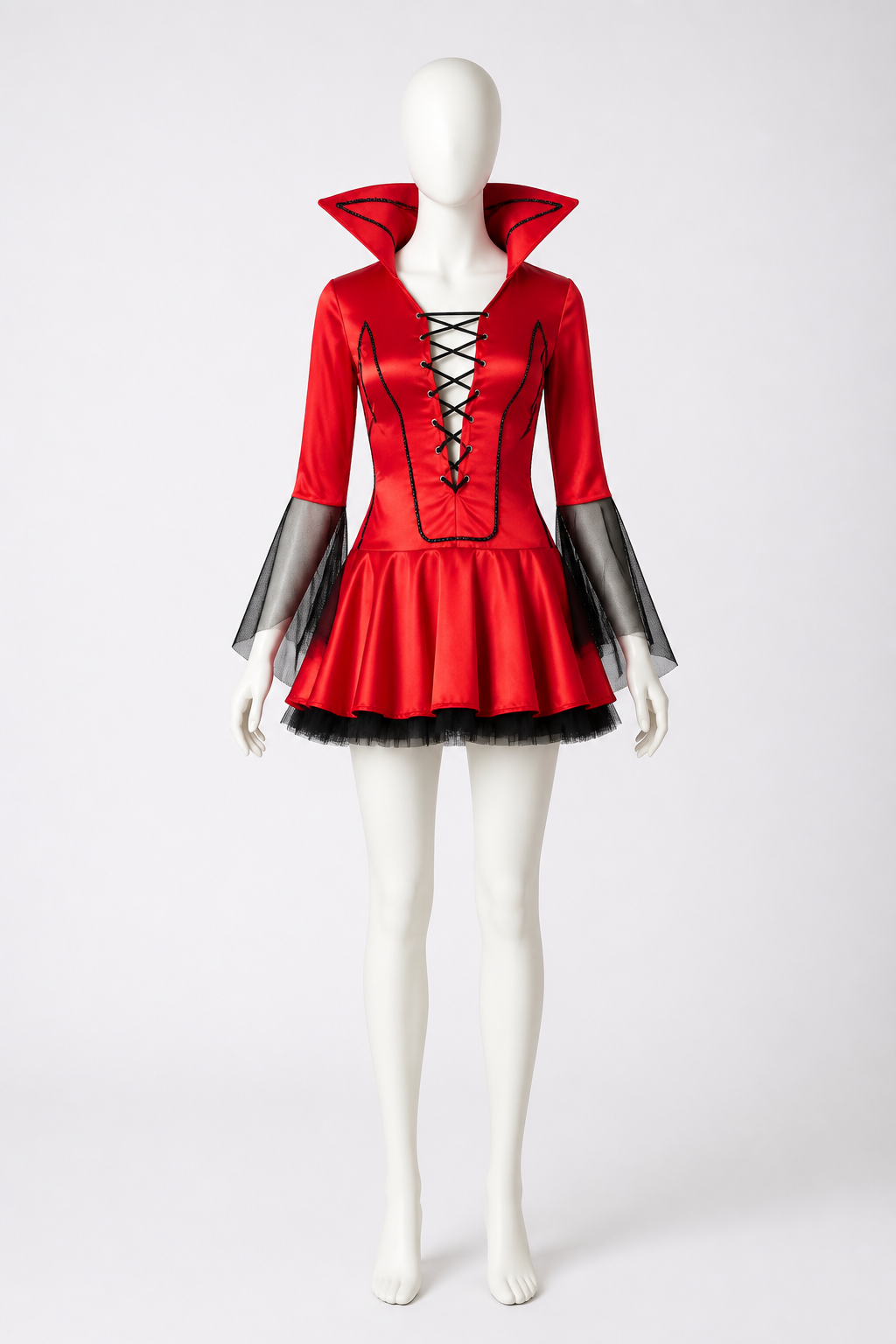 Red Demon Dress Costume with Horns and Mesh for Cosplay Costume Dresses detail 2