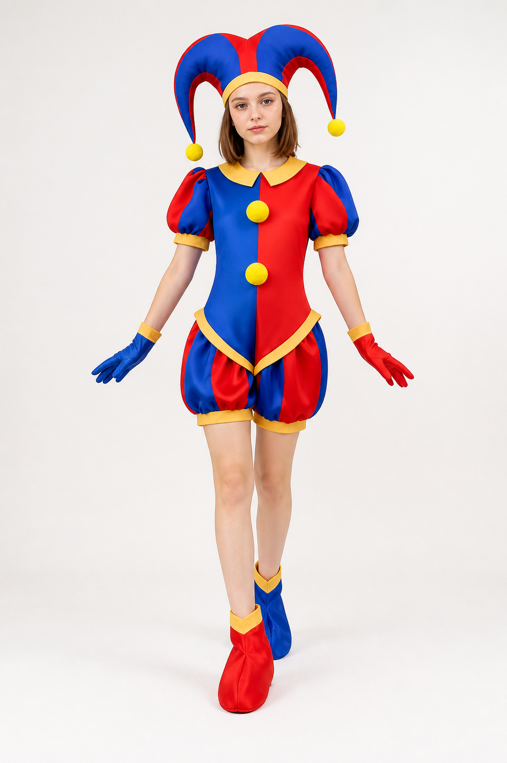 Pomni Clown Cosplay Costume with Hat and Gloves Costume Headwear detail 2