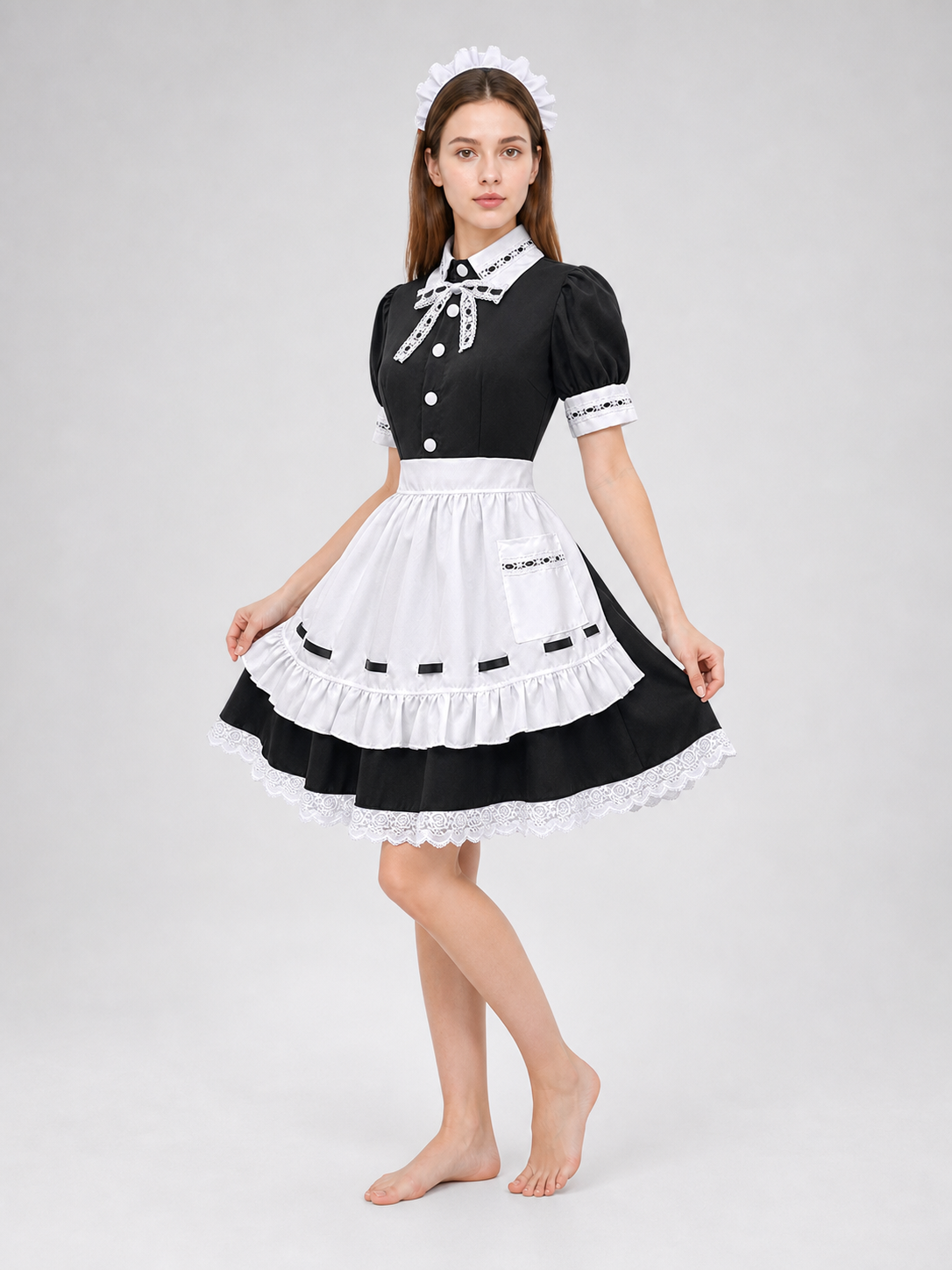 Black-and-White Maid Costume with Apron and Accessories