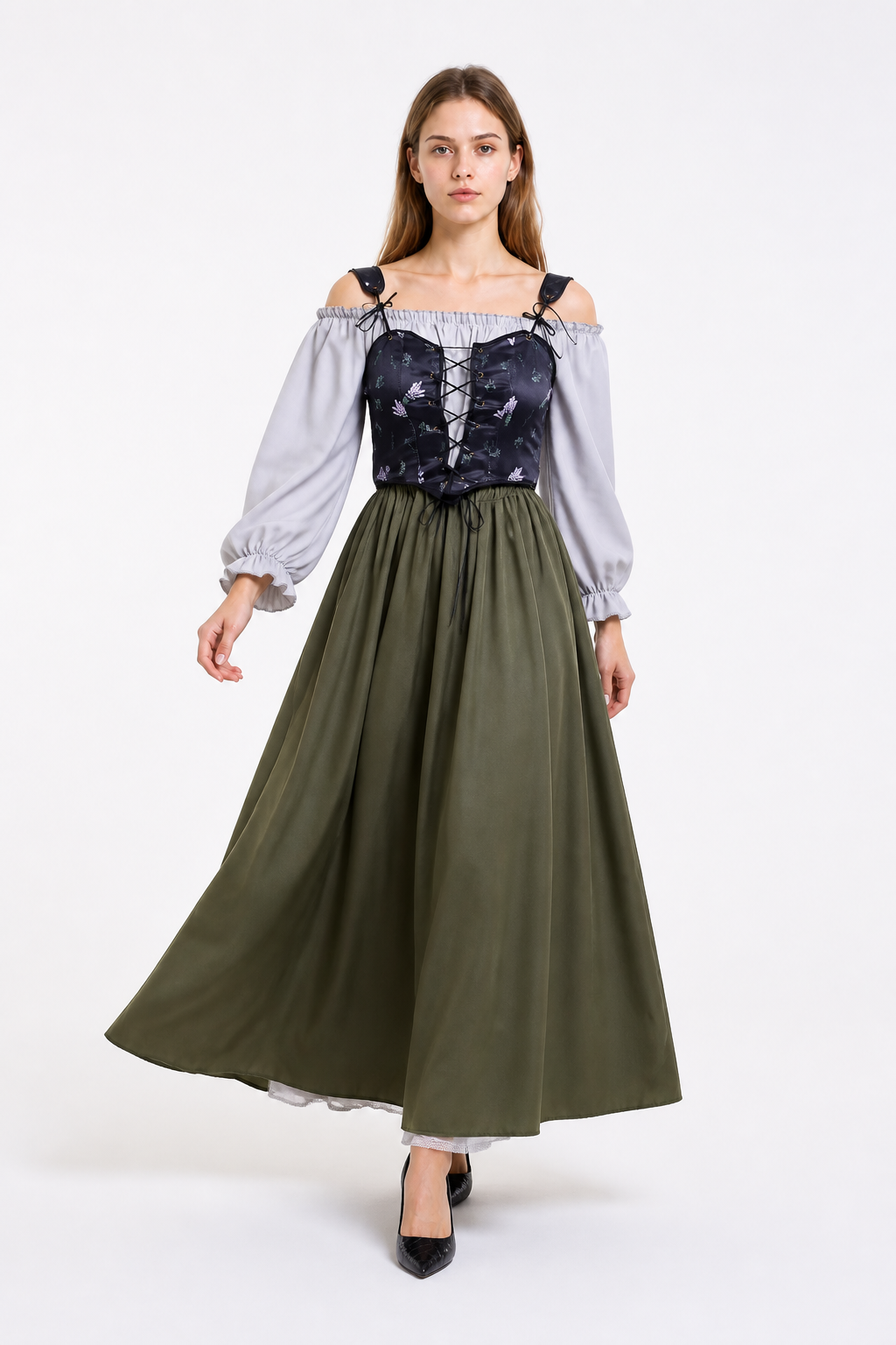 Historical Dress with Corset Bodice and Full Skirt Costume Dresses detail 2