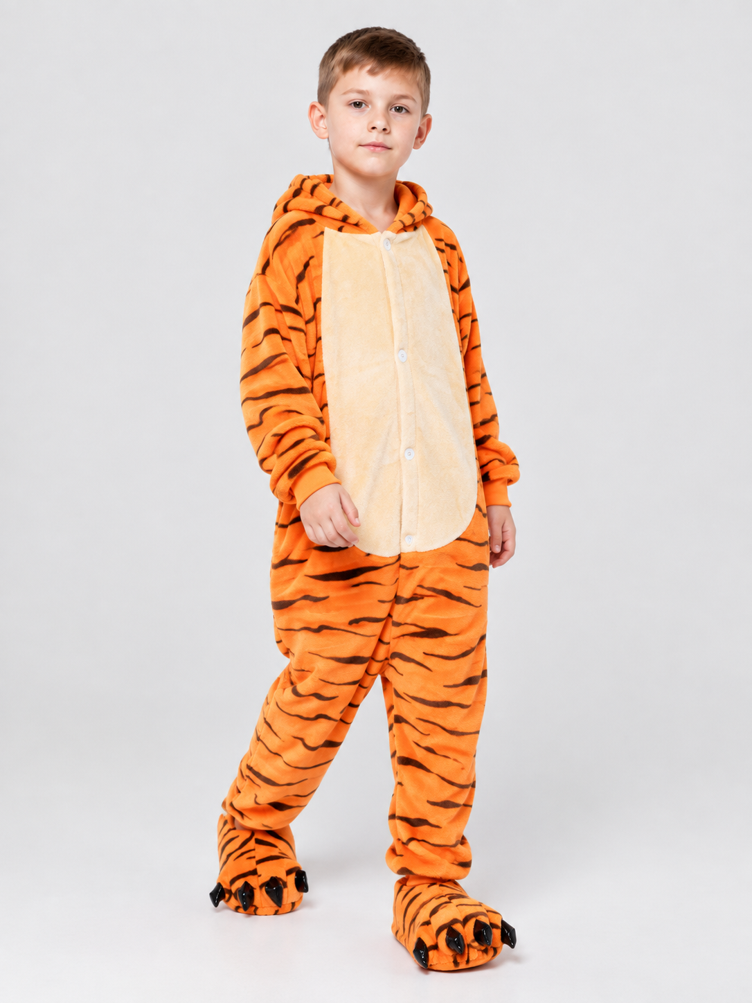 Kids' Hooded Tiger Striped Pajama Jumpsuit