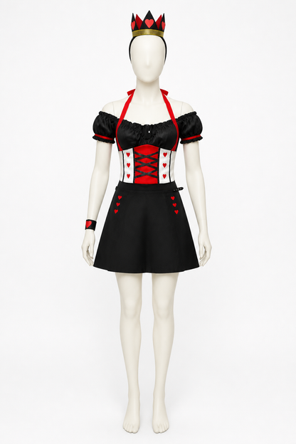 Queen of Hearts Costume with Crown and Hearts for Halloween Costume Headwear detail 2