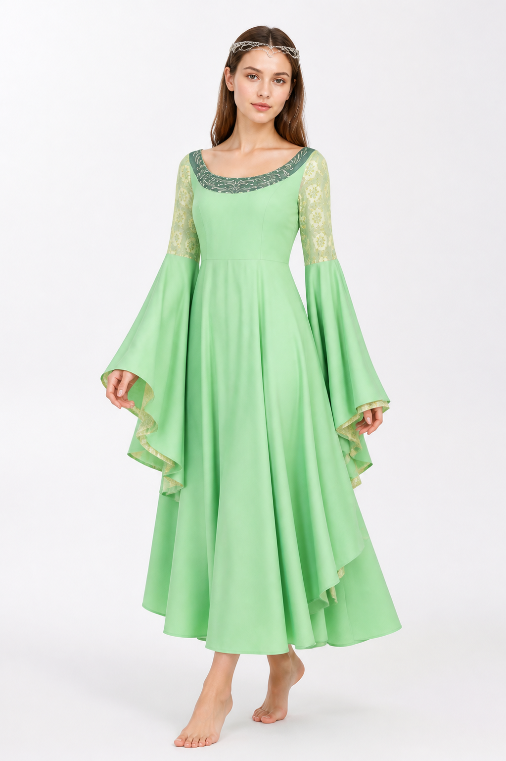Arwen Cosplay Dress with Layered Flared Sleeves and Crown Costume Dresses detail 2