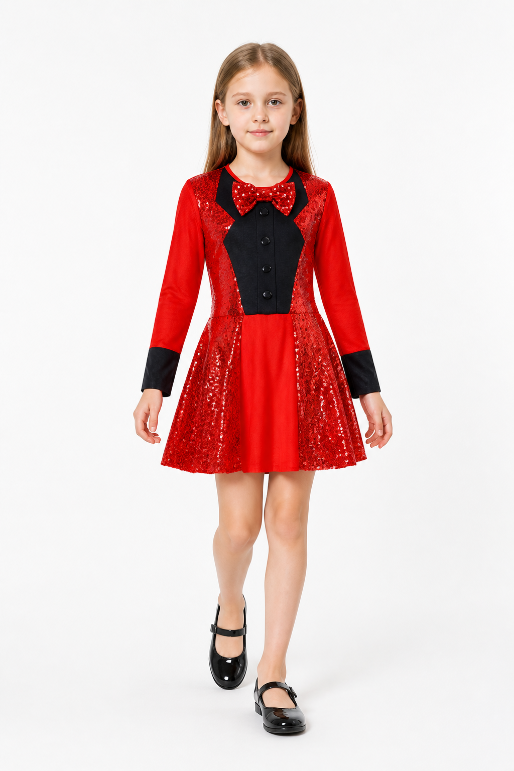 Red and Black Sequin Carnival Dress with Bow Costume Dresses detail 2