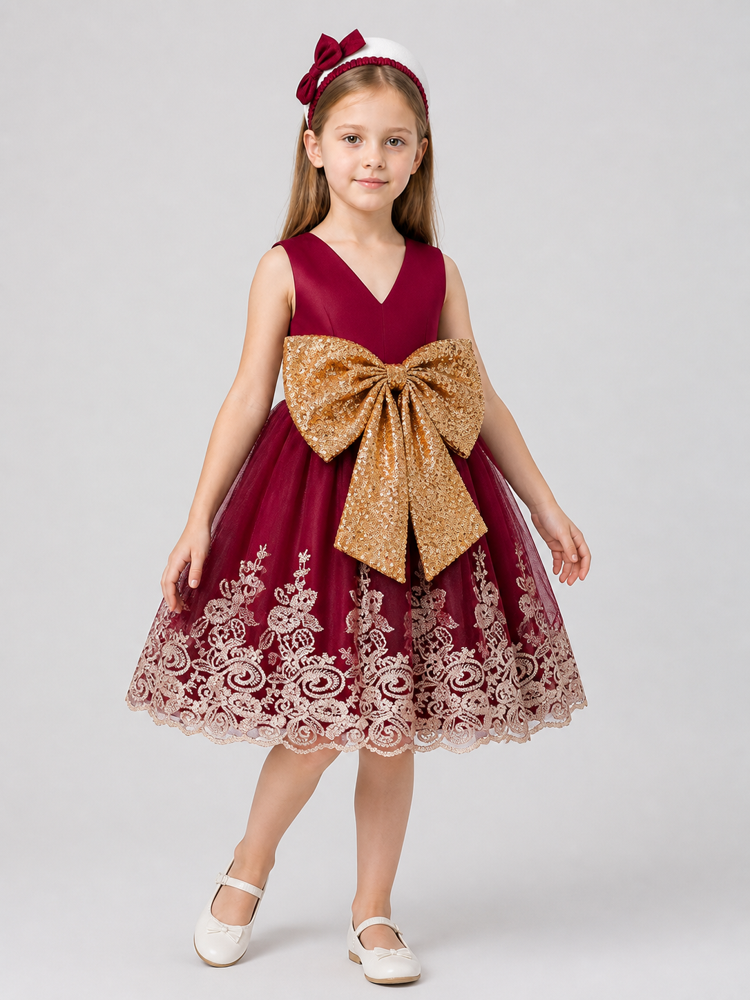 Girls' Sequin Princess Dress with Bow and Lace Costume Dresses detail 2