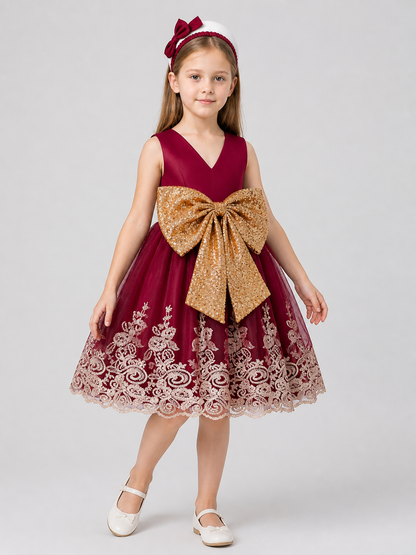 Girls' Sequin Princess Dress with Bow and Lace Costume Dresses detail 2